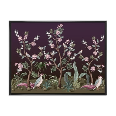 Designart 'Chinoiserie With Peonies and Birds I' Traditional Framed Canvas Wall Art Print