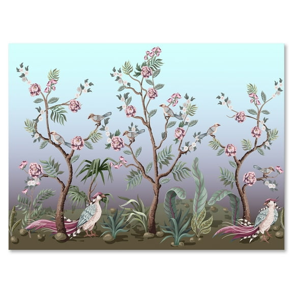 Designart ' Chinoiserie With Peonies and Birds II ' Traditional Canvas Wall Art Print