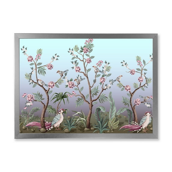 Designart 'Chinoiserie With Peonies and Birds II' Traditional Framed Art Print