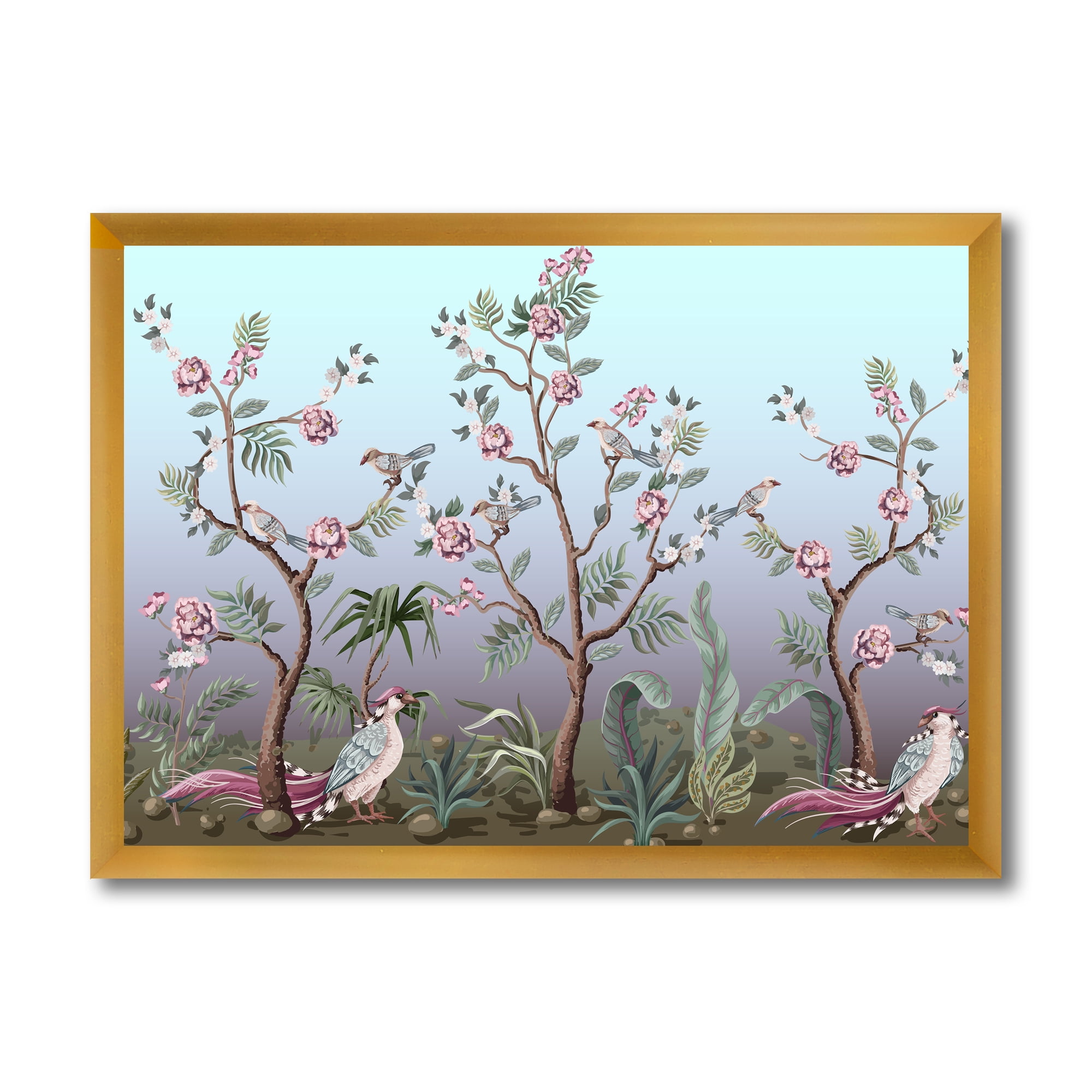 Designart 'Chinoiserie With Peonies and Birds II' Traditional Framed Art Print