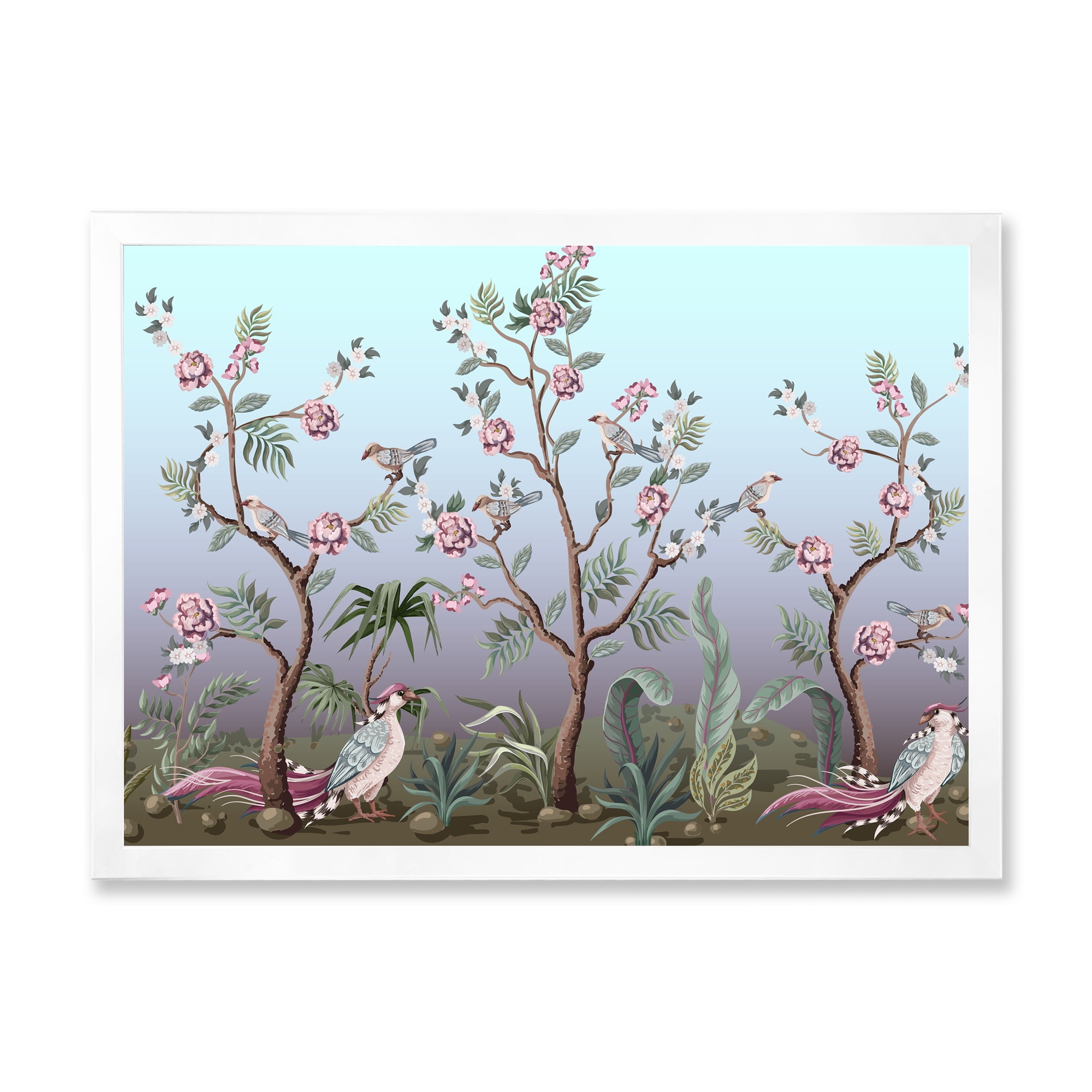 Designart 'Chinoiserie With Peonies and Birds II' Traditional Framed Art Print