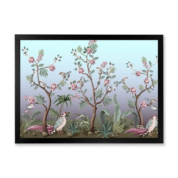 Designart 'Chinoiserie With Peonies and Birds II' Traditional Framed Art Print