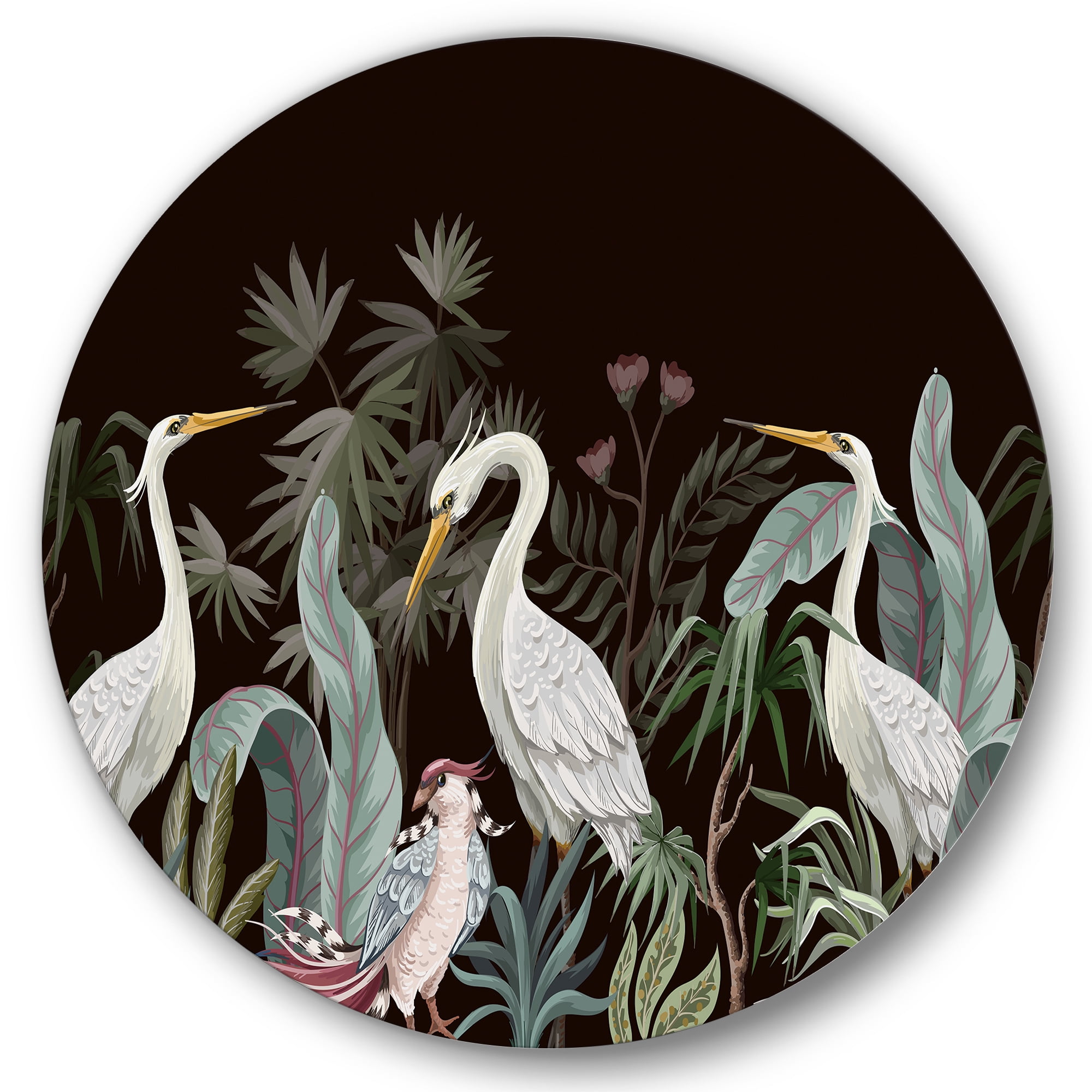 Designart 'Chinoiserie With Peonies and Birds III' Traditional Circle Metal Wall Art 23x23 - Disc of 23