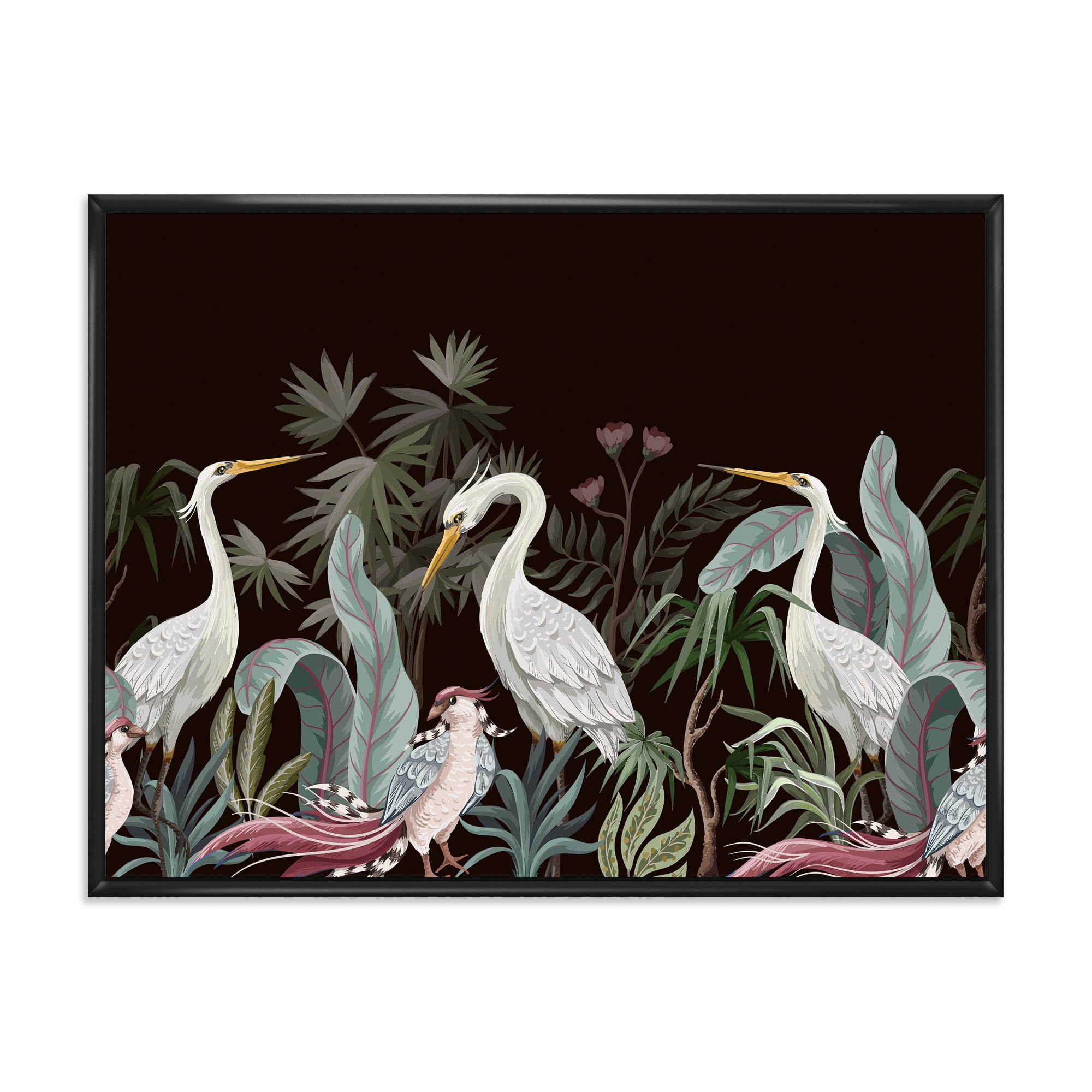 Designart 'Chinoiserie With Peonies and Birds III' Traditional Framed Canvas Wall Art Print