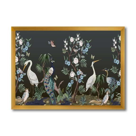 Designart 'Chinoiserie With Peonies and Birds IV' Traditional Framed Art Print