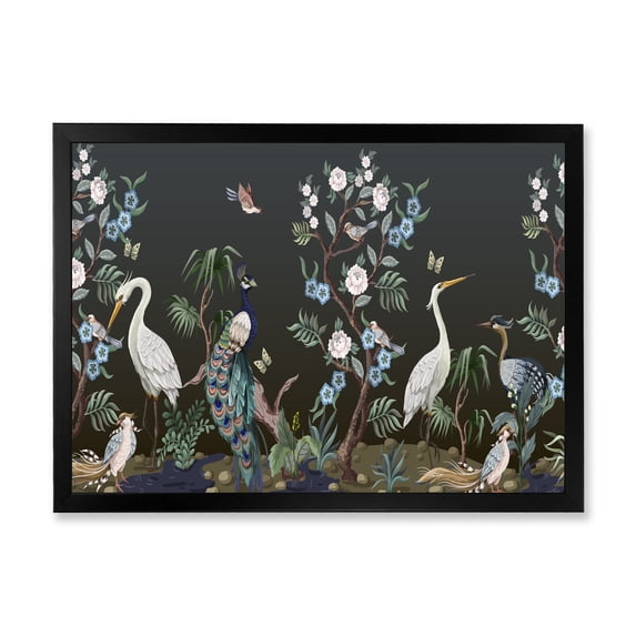 Designart 'Chinoiserie With Peonies and Birds IV' Traditional Framed Art Print