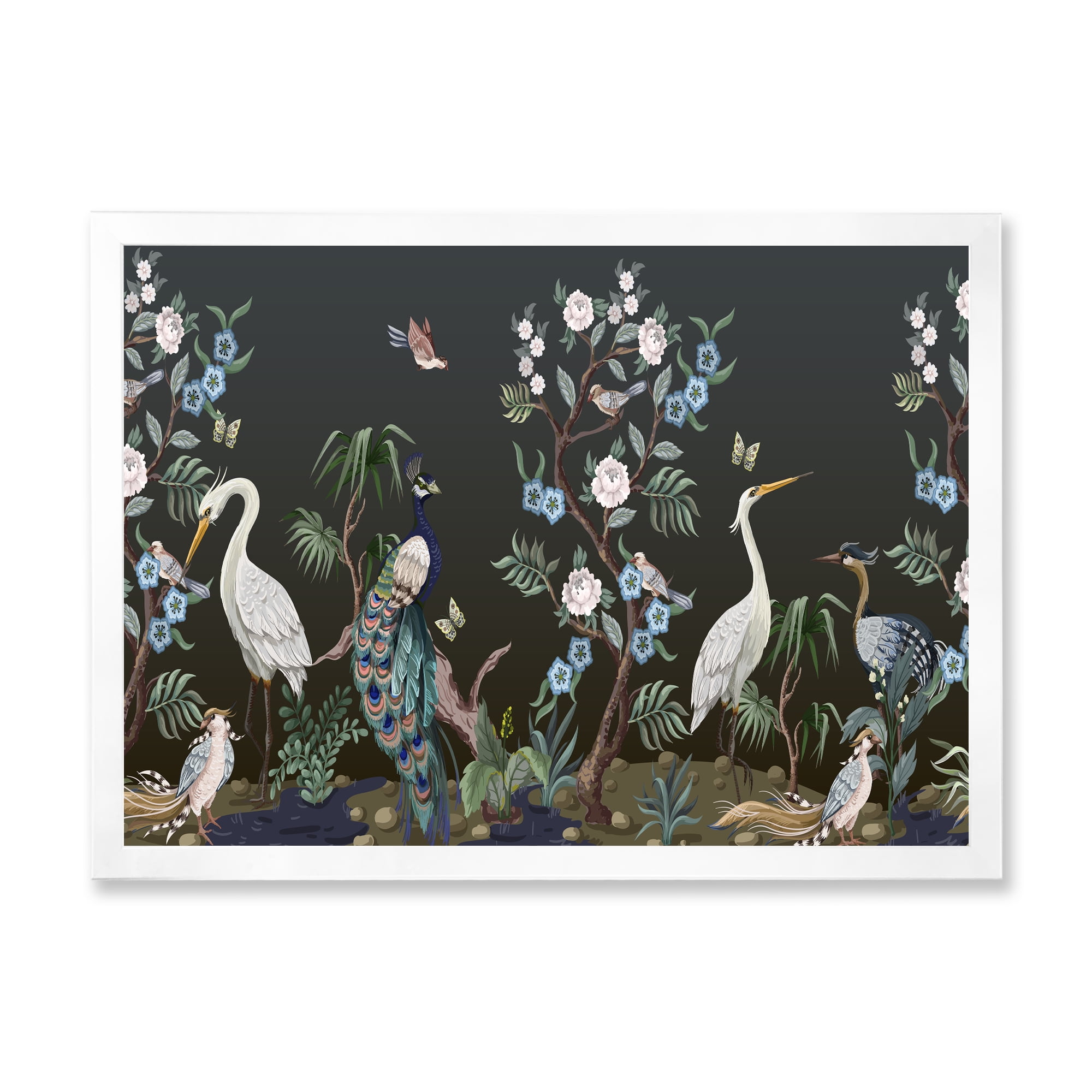 Designart 'Chinoiserie With Peonies and Birds IV' Traditional Framed Art Print
