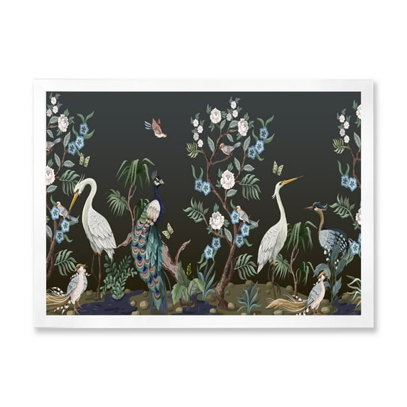 Designart 'Chinoiserie With Peonies and Birds IV' Traditional Framed Art Print