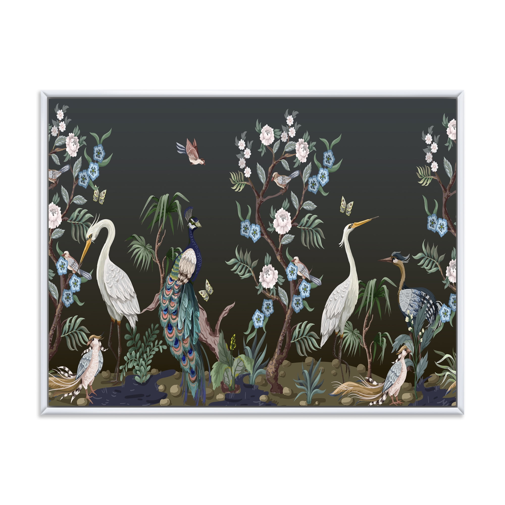 Designart 'Chinoiserie With Peonies and Birds IV' Traditional Framed Canvas Wall Art Print