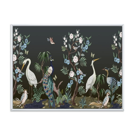 Designart 'Chinoiserie With Peonies and Birds IV' Traditional Framed Canvas Wall Art Print