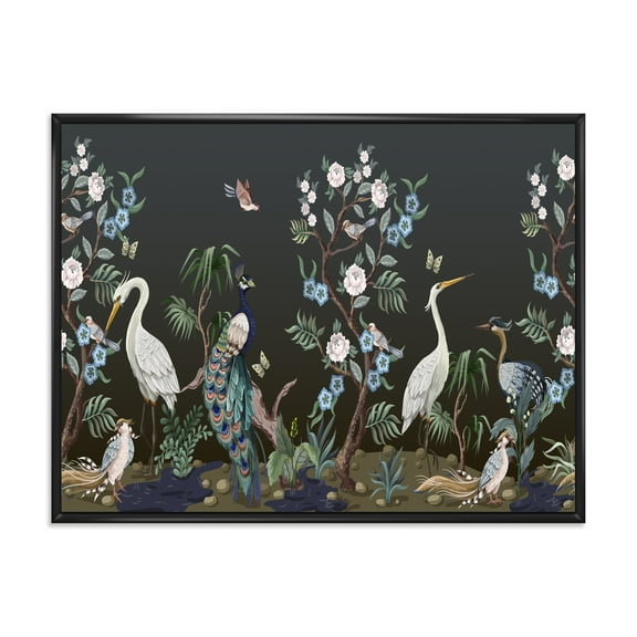 Designart 'Chinoiserie With Peonies and Birds IV' Traditional Framed Canvas Wall Art Print