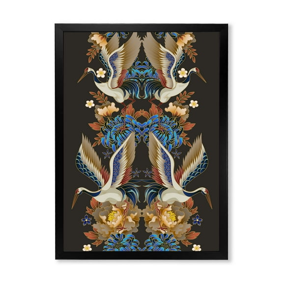 Designart 'Chinoiserie With Peonies and Birds IX' Traditional Framed Art Print