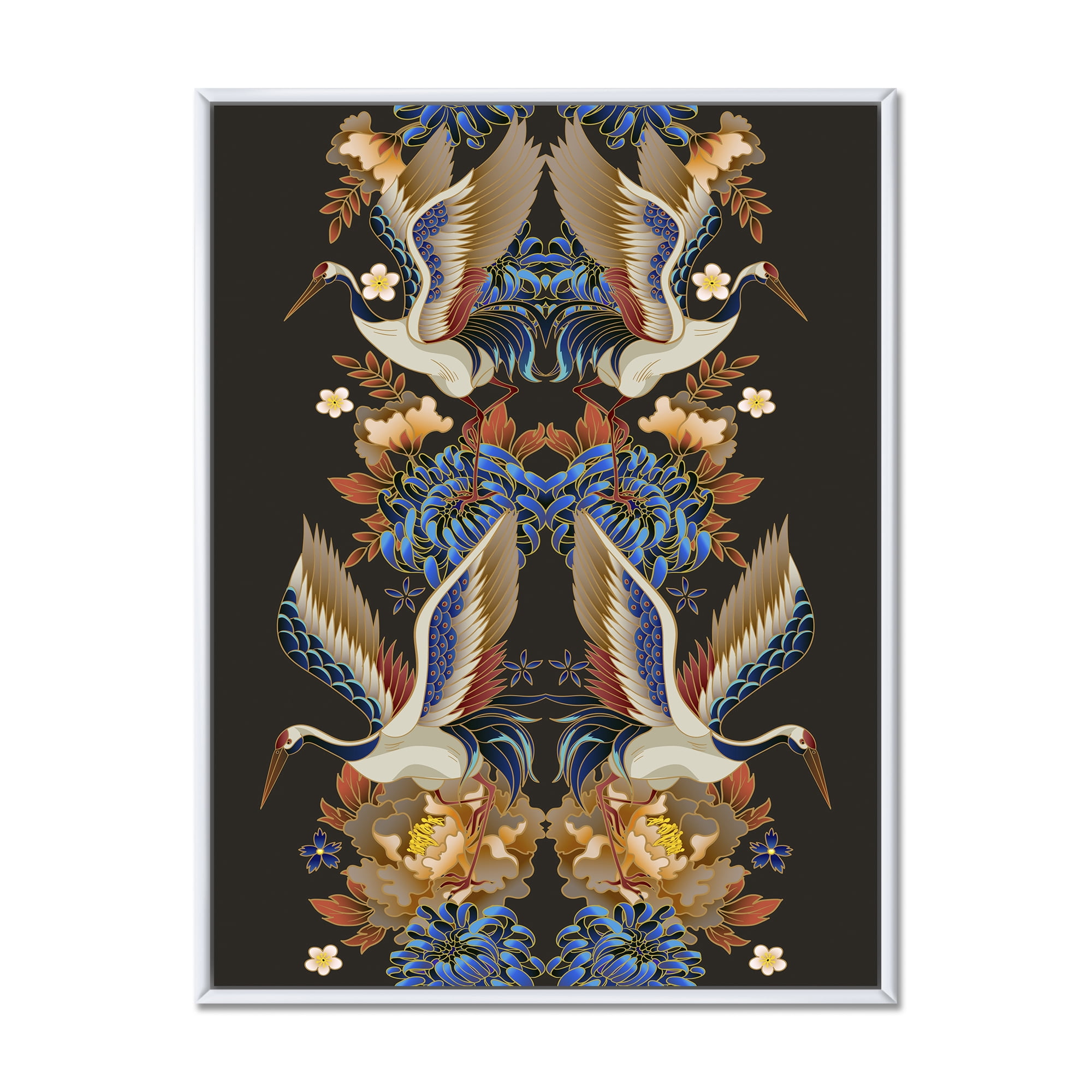 Designart 'Chinoiserie With Peonies and Birds IX' Traditional Framed Canvas Wall Art Print