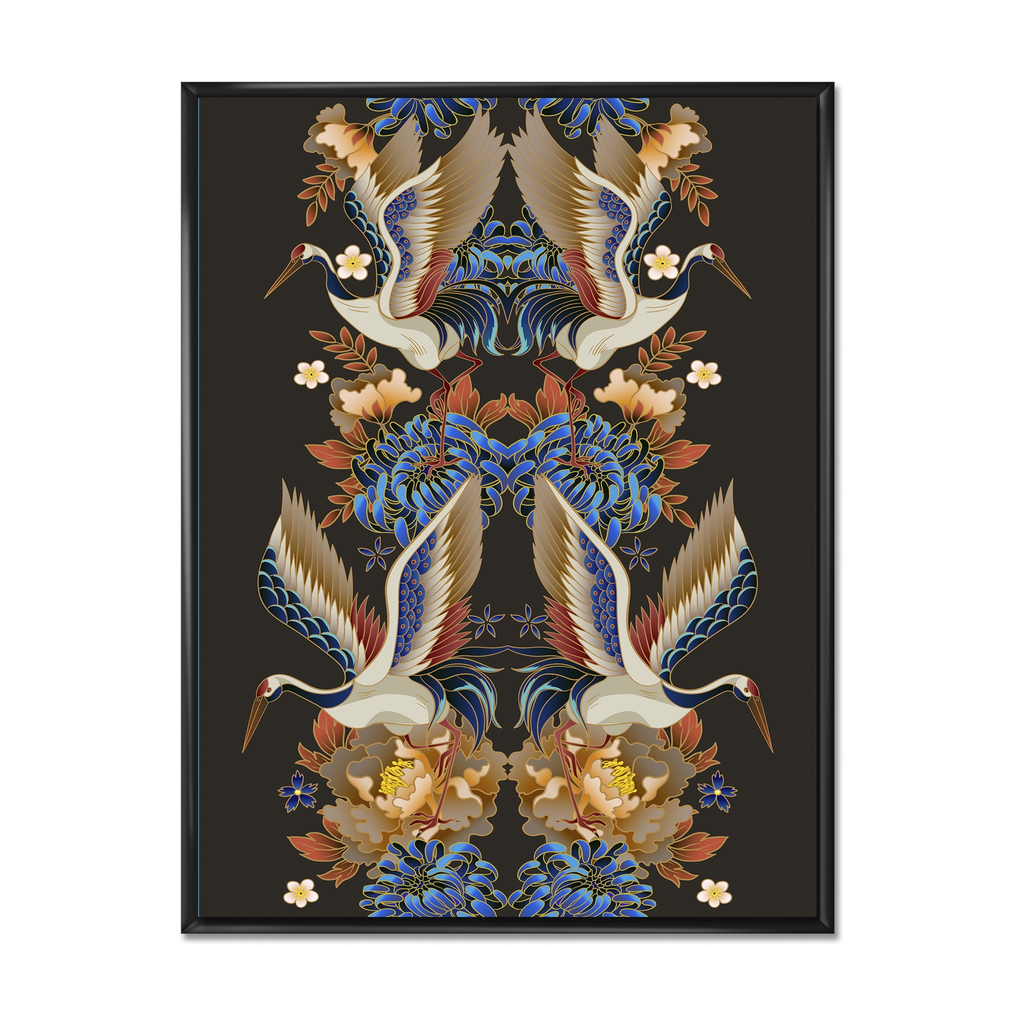 Designart 'Chinoiserie With Peonies and Birds IX' Traditional Framed Canvas Wall Art Print