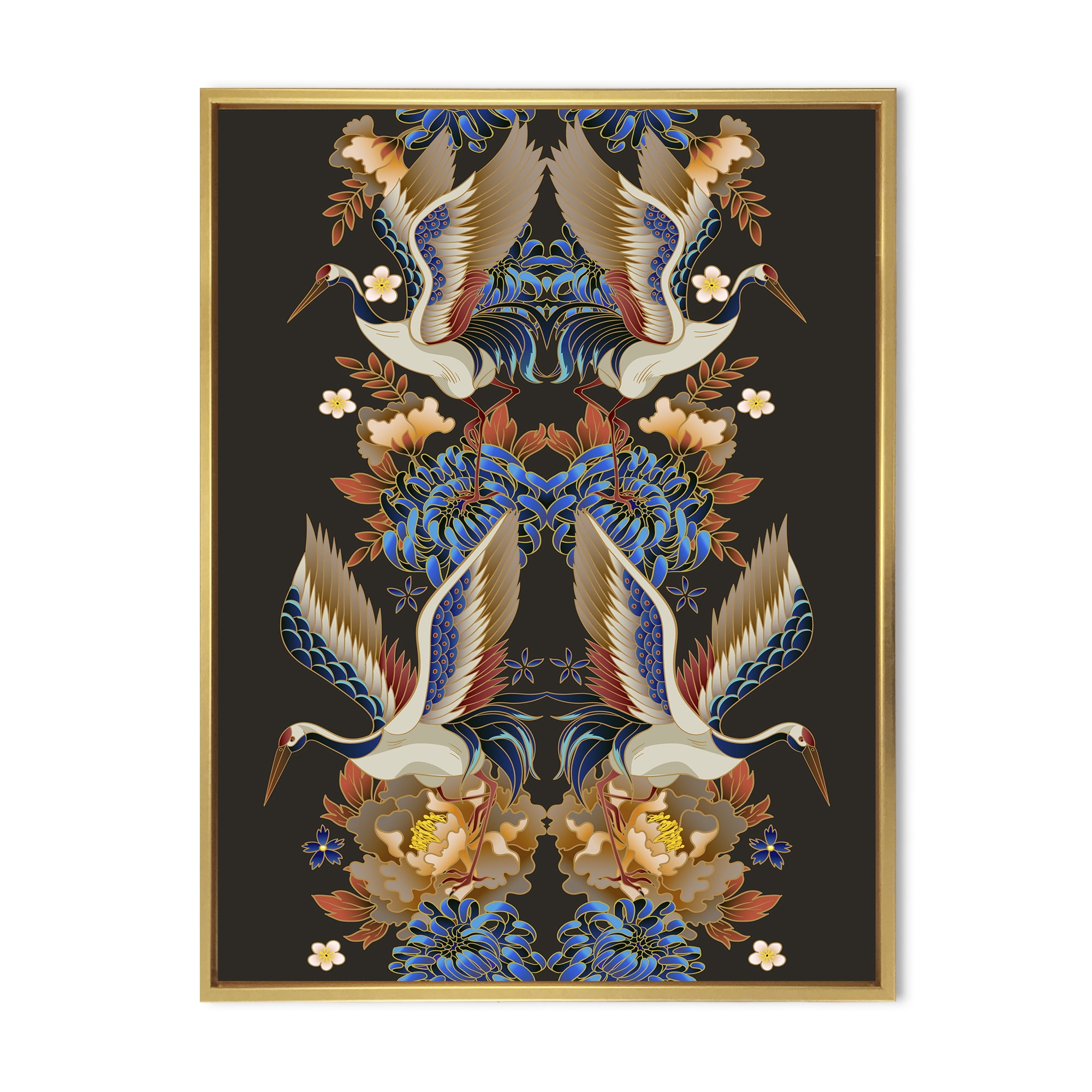 Designart 'Chinoiserie With Peonies and Birds IX' Traditional Framed Canvas Wall Art Print