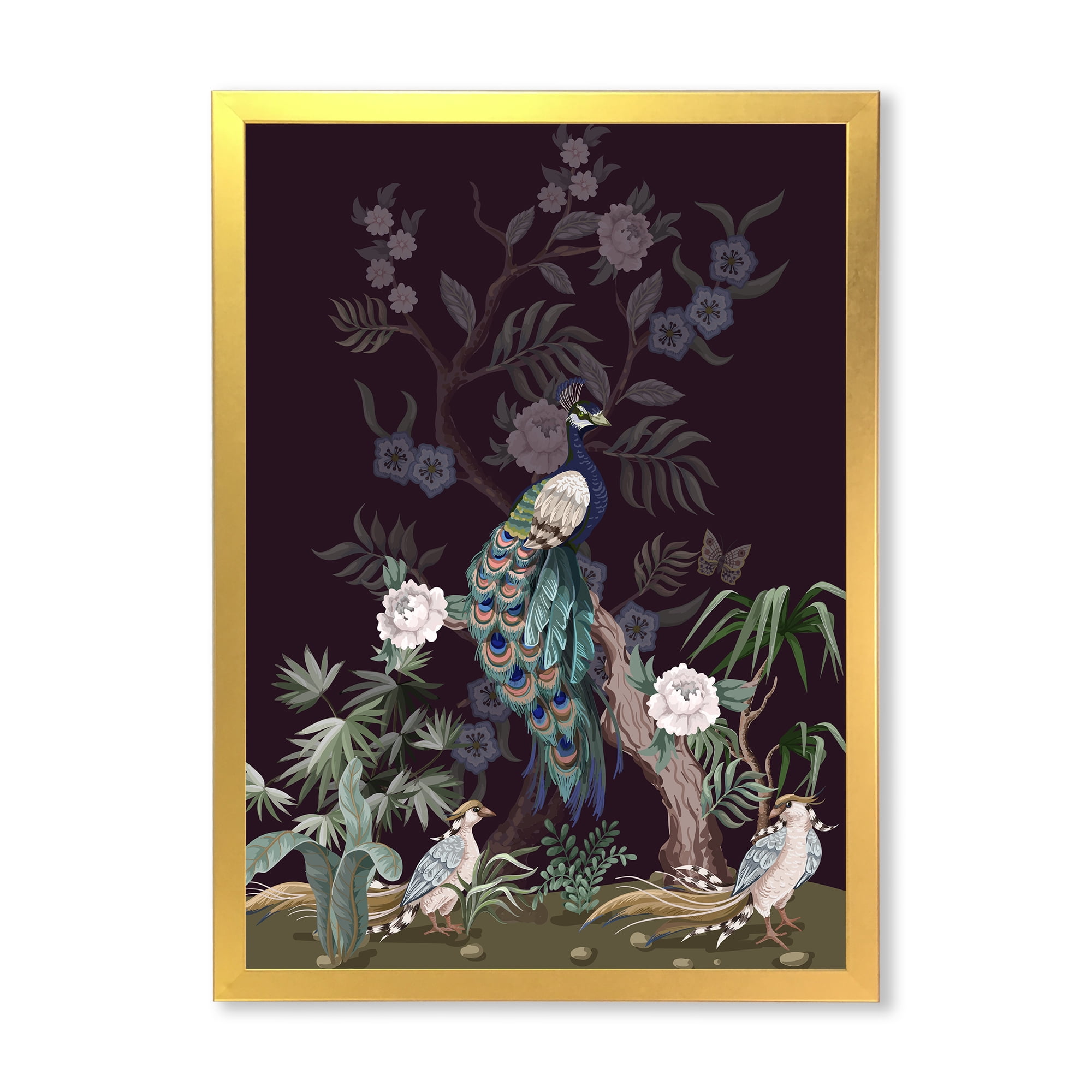 Designart 'Chinoiserie With Peonies and Birds V' Traditional Framed Art Print