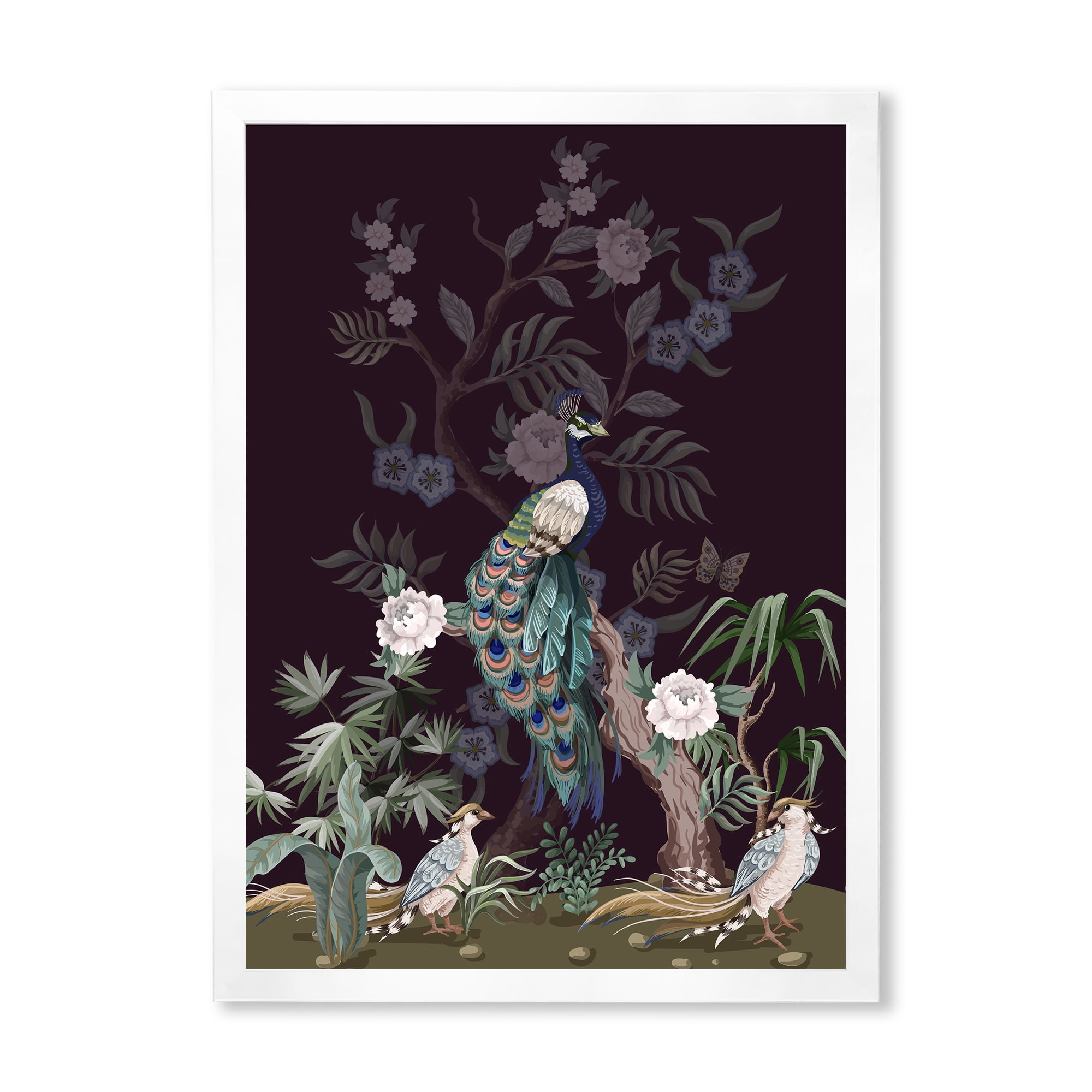 Designart 'Chinoiserie With Peonies and Birds V' Traditional Framed Art Print