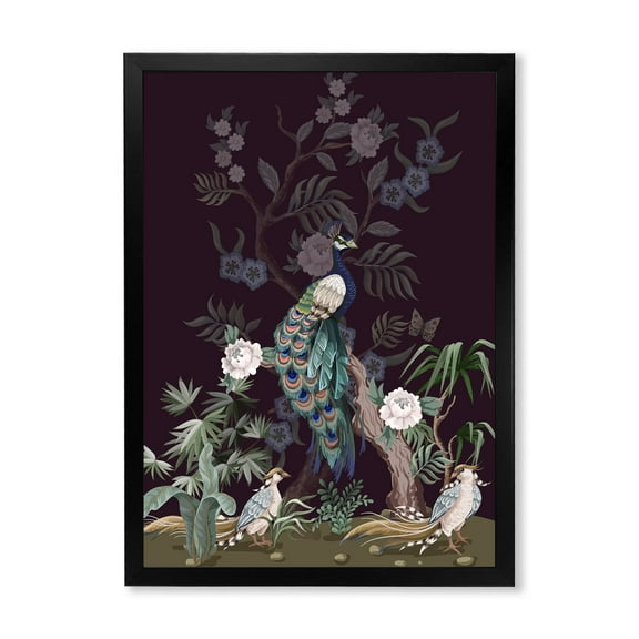 Designart 'Chinoiserie With Peonies and Birds V' Traditional Framed Art Print