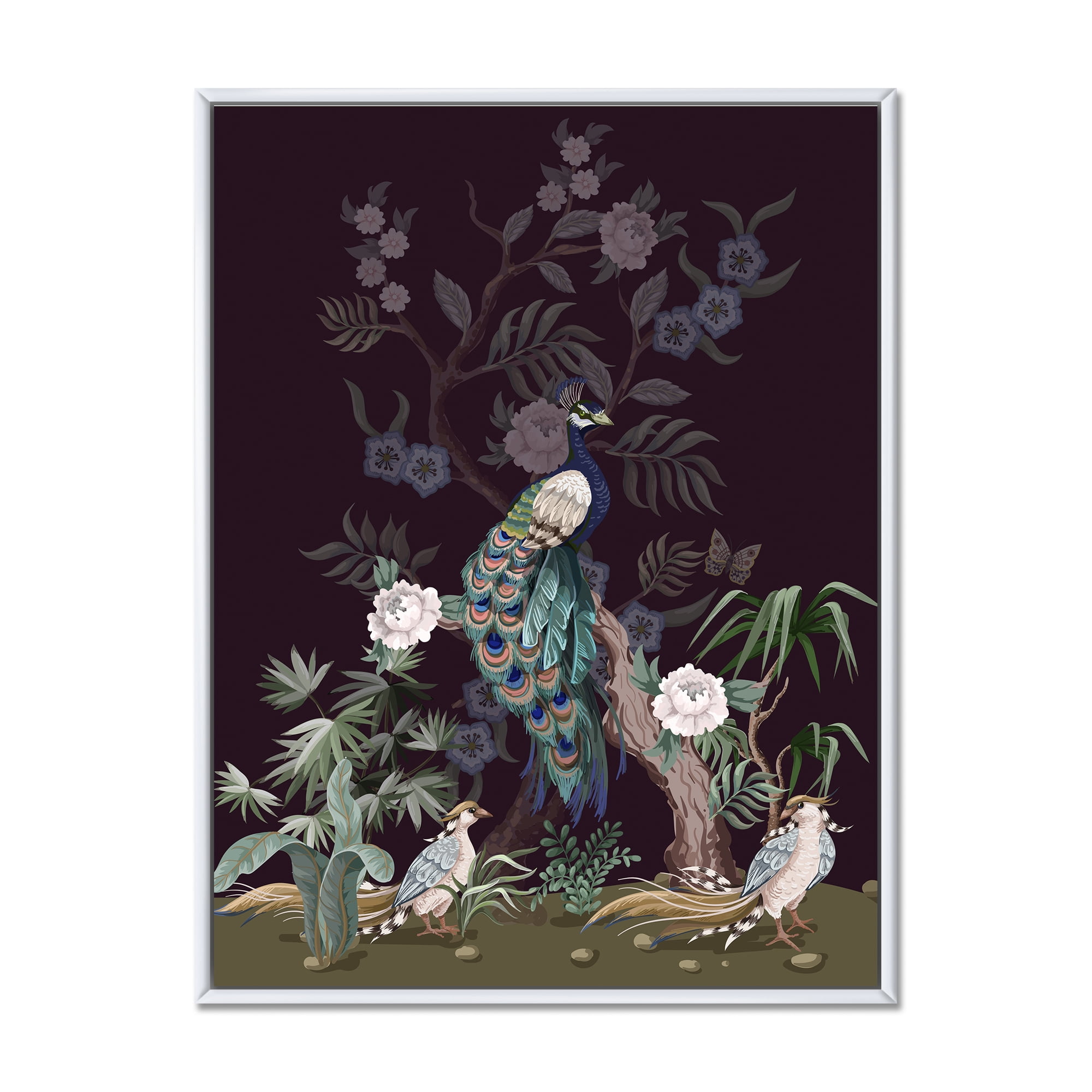 Designart 'Chinoiserie With Peonies and Birds V' Traditional Framed Canvas Wall Art Print