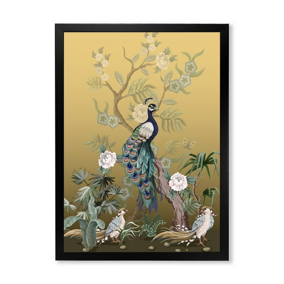 Designart 'Chinoiserie With Peonies and Birds VI' Traditional Framed Art Print