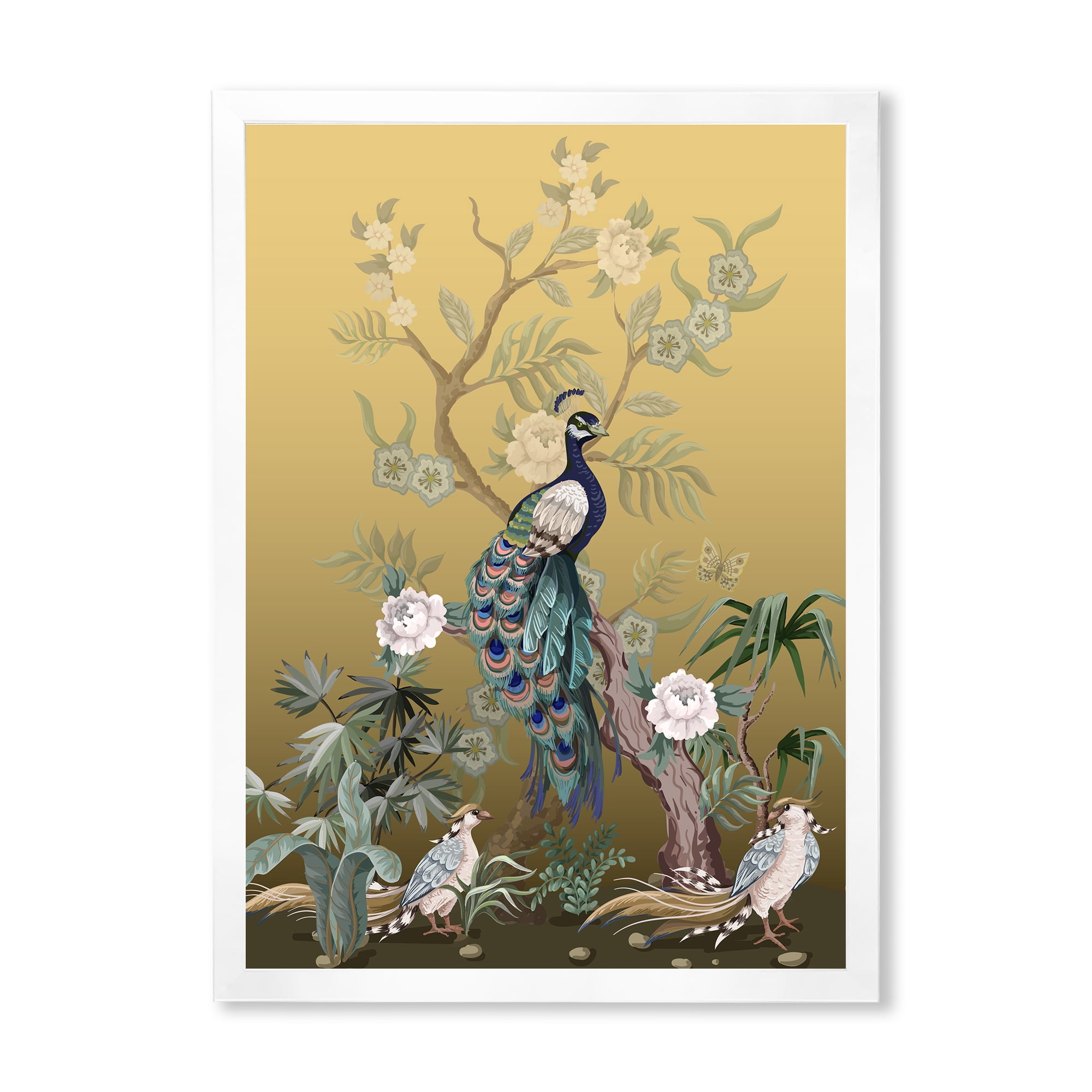 Designart 'Chinoiserie With Peonies and Birds VI' Traditional Framed Art Print