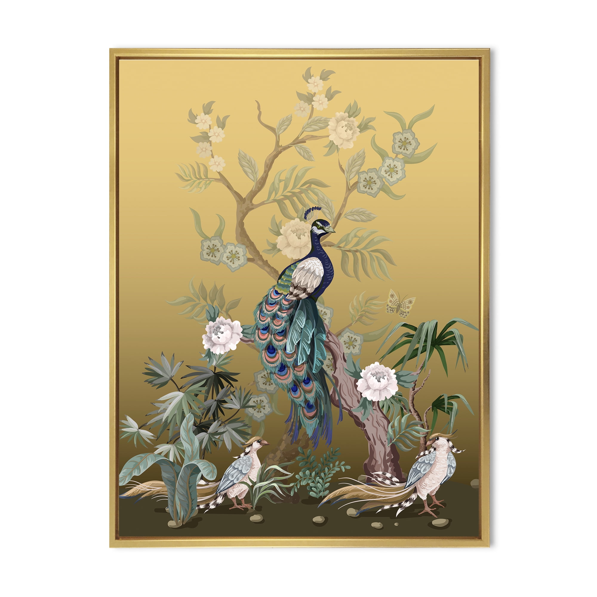 Designart 'Chinoiserie With Peonies and Birds VI' Traditional Framed Canvas Wall Art Print