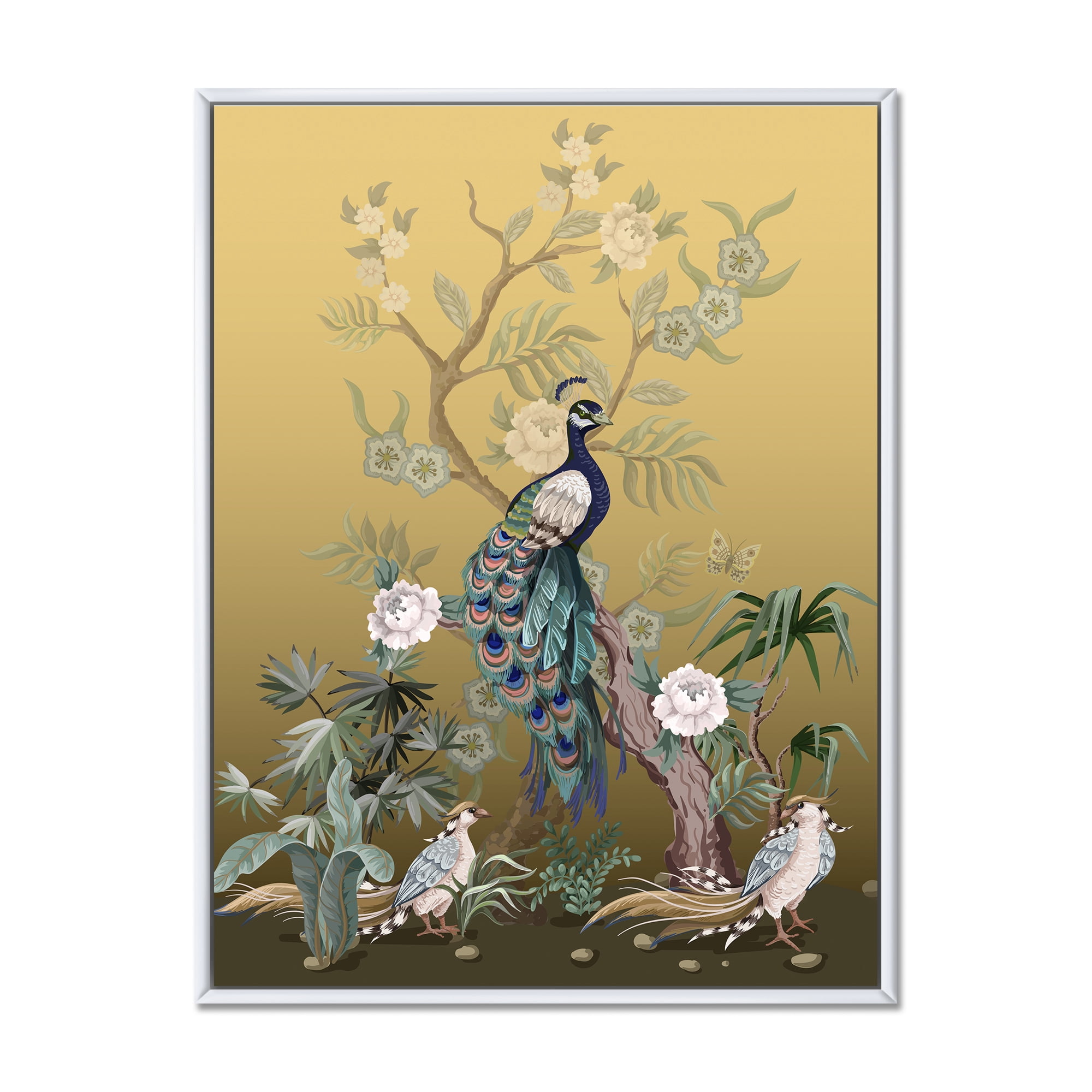 Designart 'Chinoiserie With Peonies and Birds VI' Traditional Framed Canvas Wall Art Print