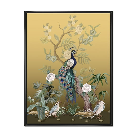 Designart 'Chinoiserie With Peonies and Birds VI' Traditional Framed Canvas Wall Art Print