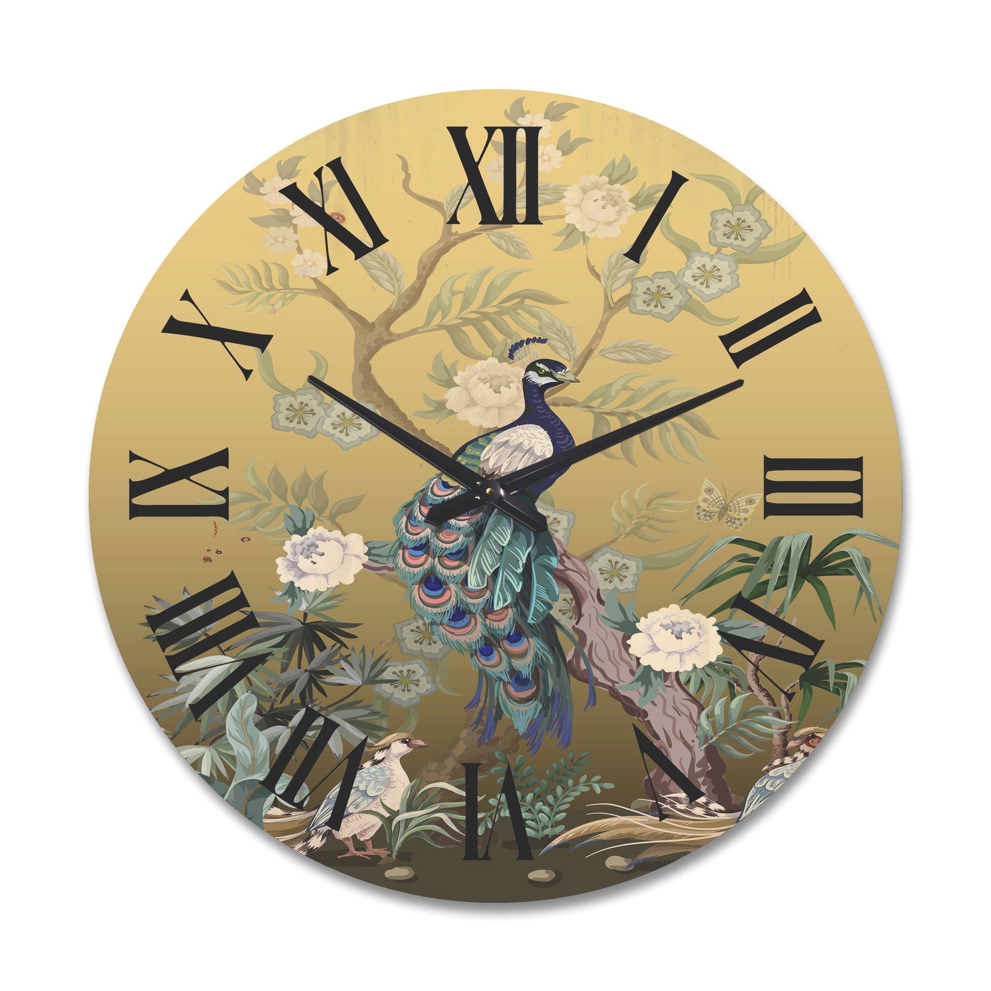 Designart 'Chinoiserie With Peonies and Birds VI' Traditional Wood Wall Clock
