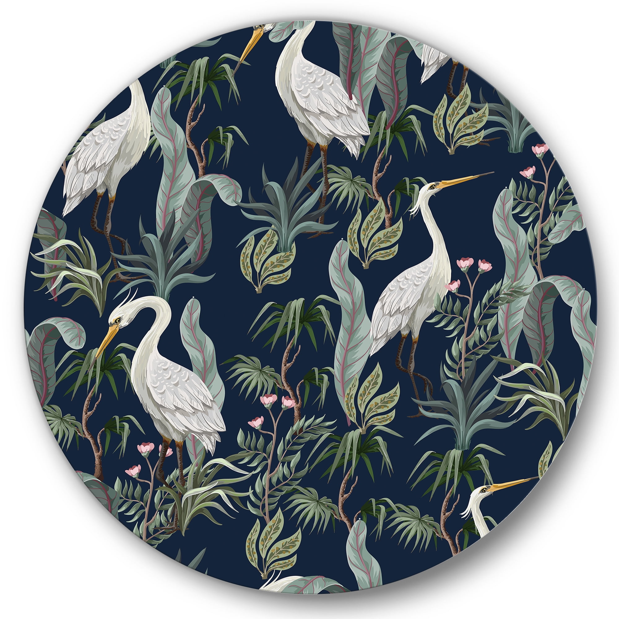 Designart 'Chinoiserie With Peonies and Birds VII' Traditional Circle Metal Wall Art 11x11 - Disc of 11