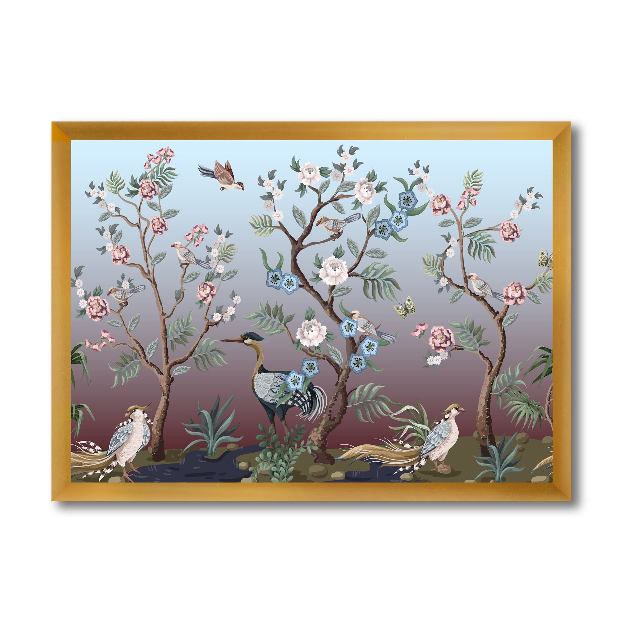 Designart 'Chinoiserie With Peonies and Birds XI' Traditional Framed Art Print