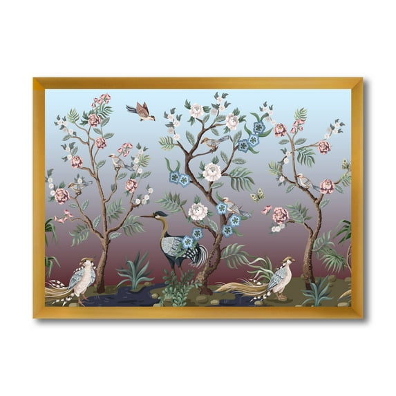 Designart 'Chinoiserie With Peonies and Birds XI' Traditional Framed Art Print