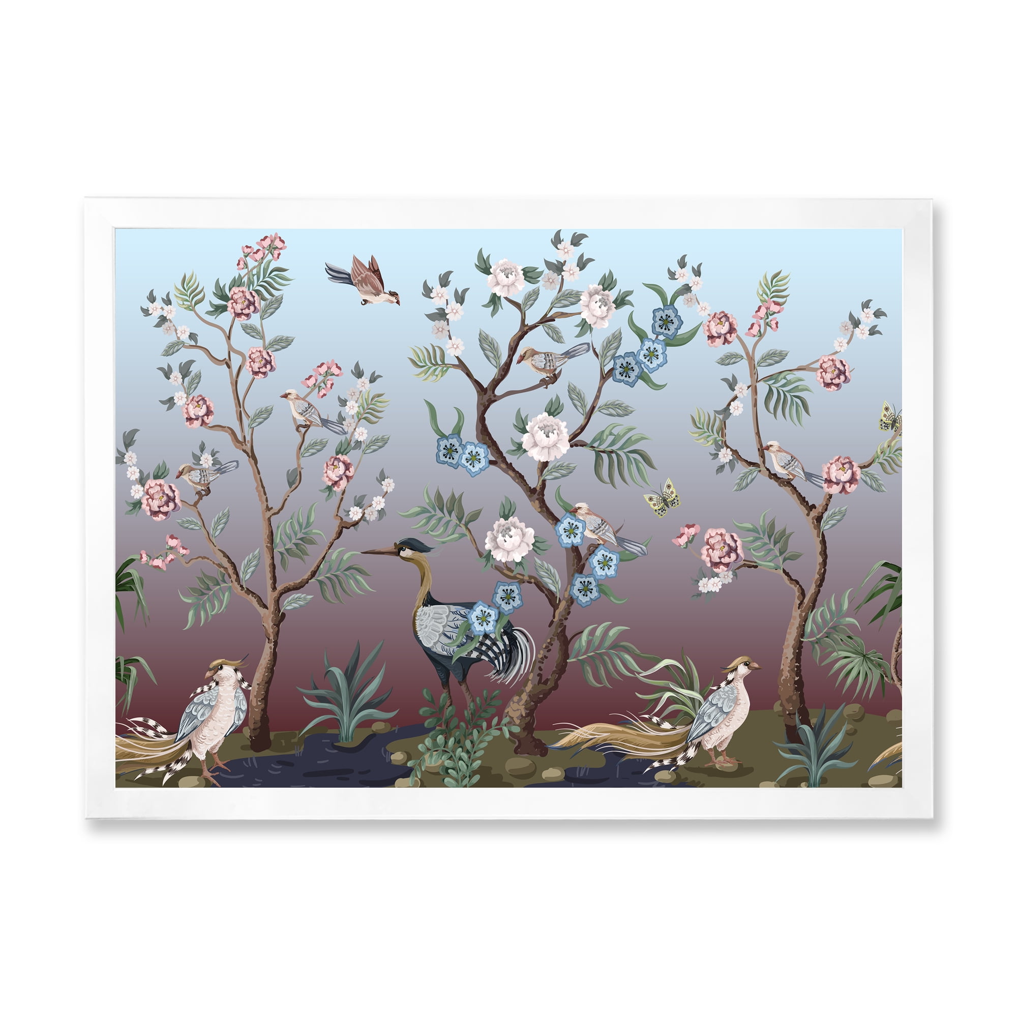 Designart 'Chinoiserie With Peonies and Birds XI' Traditional Framed Art Print