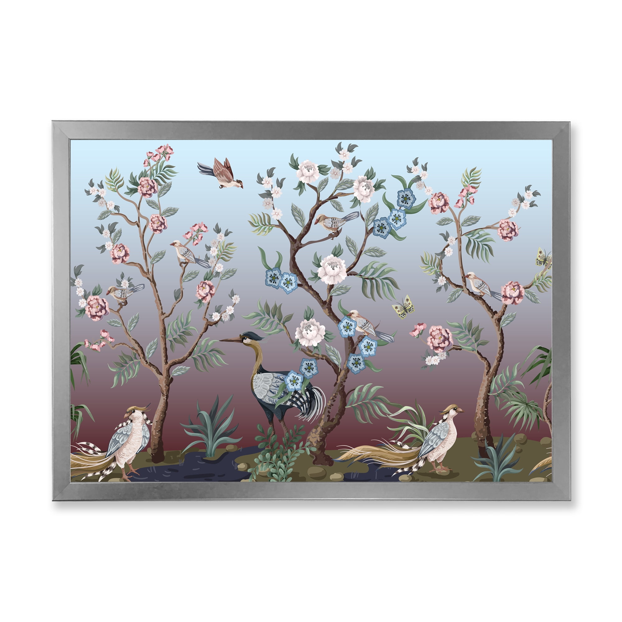 Designart 'Chinoiserie With Peonies and Birds XI' Traditional Framed Art Print