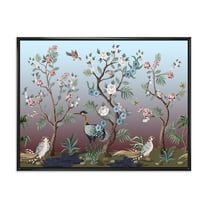 Designart 'Chinoiserie With Peonies and Birds XI' Traditional Framed Canvas Wall Art Print