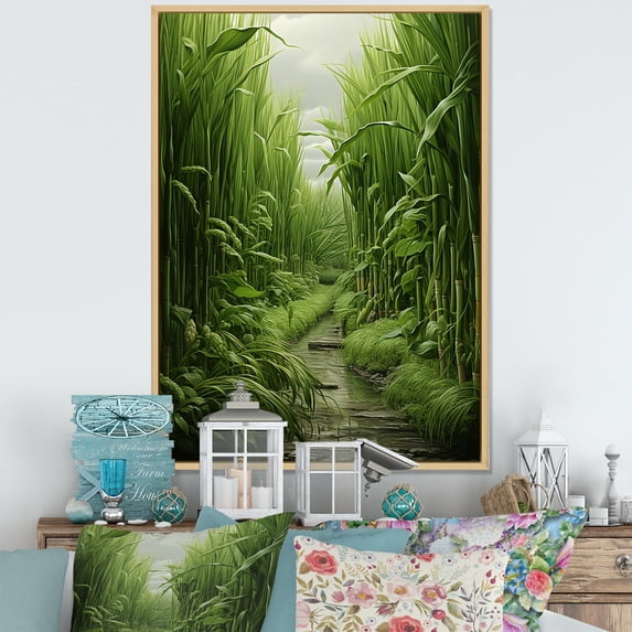 Designart "Chive Symphony Herbs II" Floral Framed Wall Art - Traditional Green Herbs Bedroom Framed Canvas Wall Art