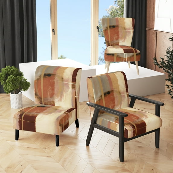 Designart "Chocolate Brown Elementary III" Upholstered Abstract Accent Chair and Modern & Contemporary Arm Chair - Multiple Color & Pattern