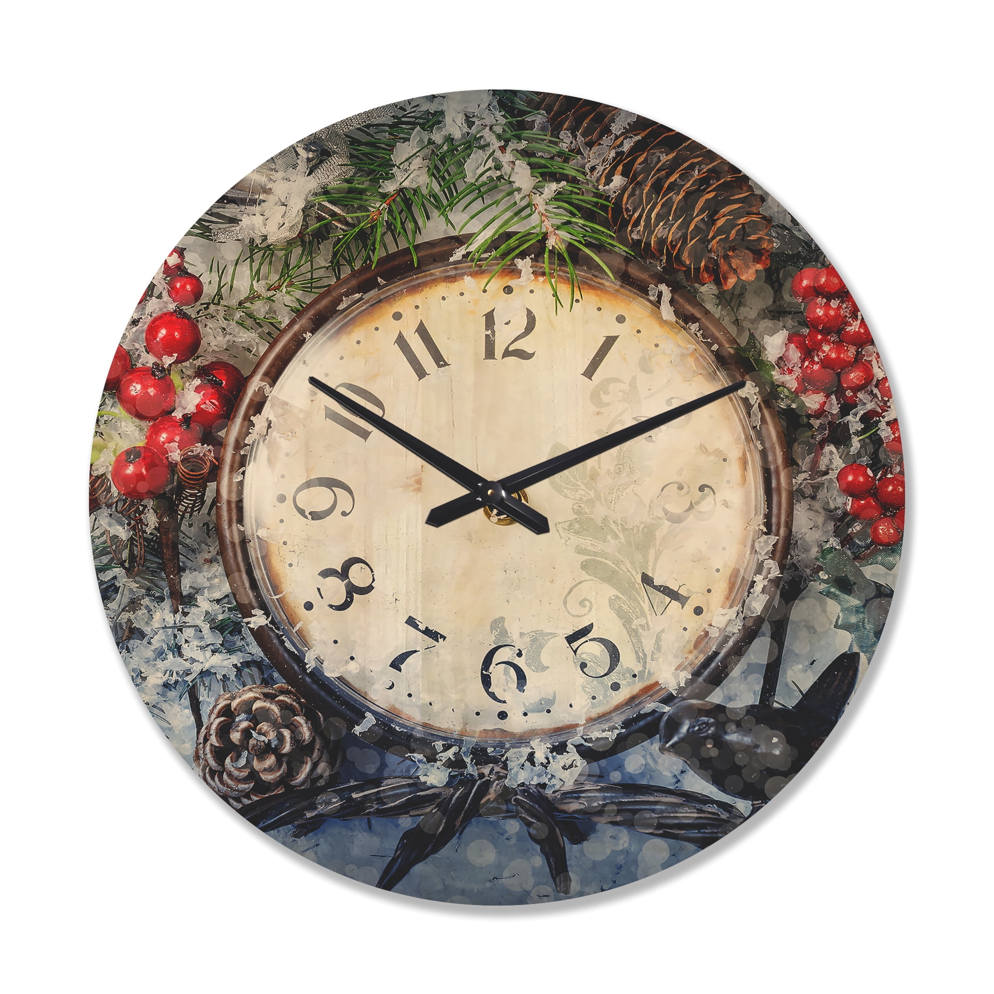 Designart 'Christmas Atmosphere Over Clock' Rustic Wood Wall Clock