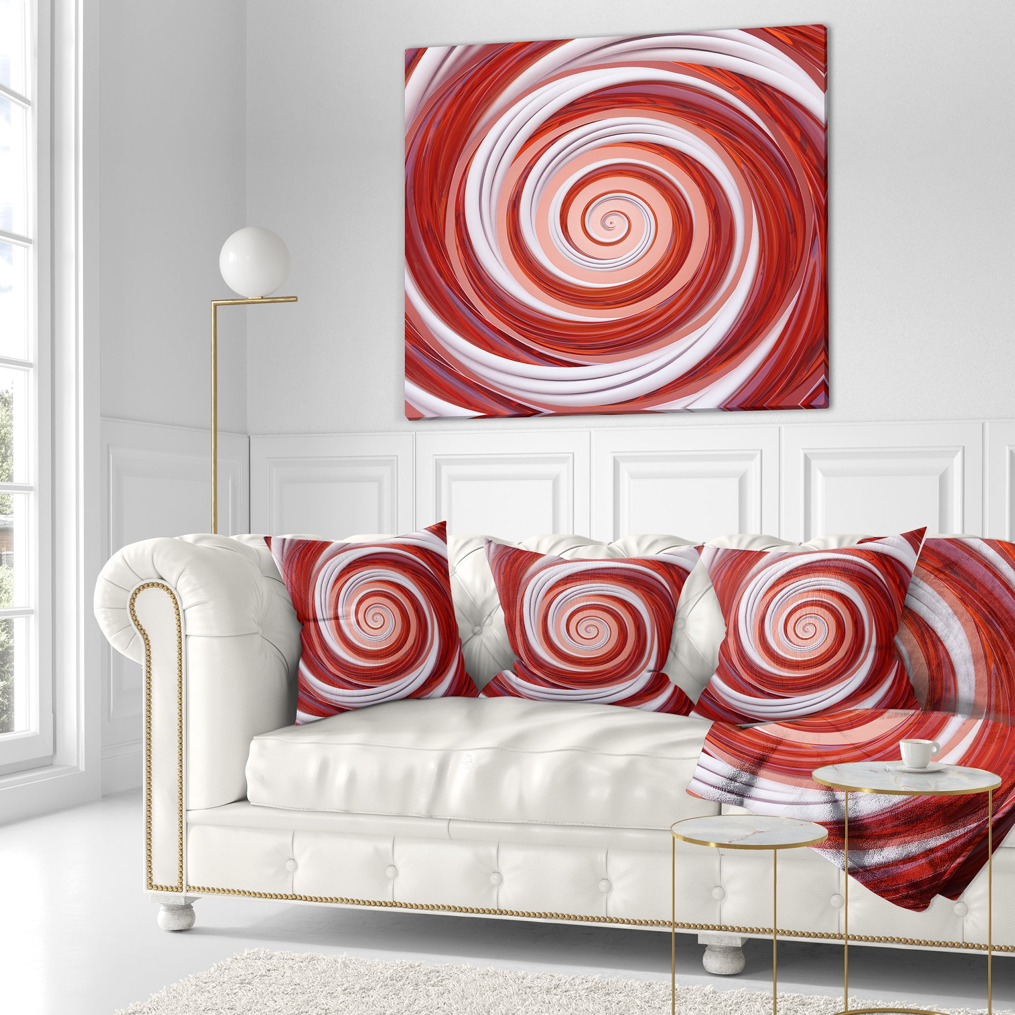 Designart Christmas Candy Cane Spiral - Abstract Throw Pillow - 16x16