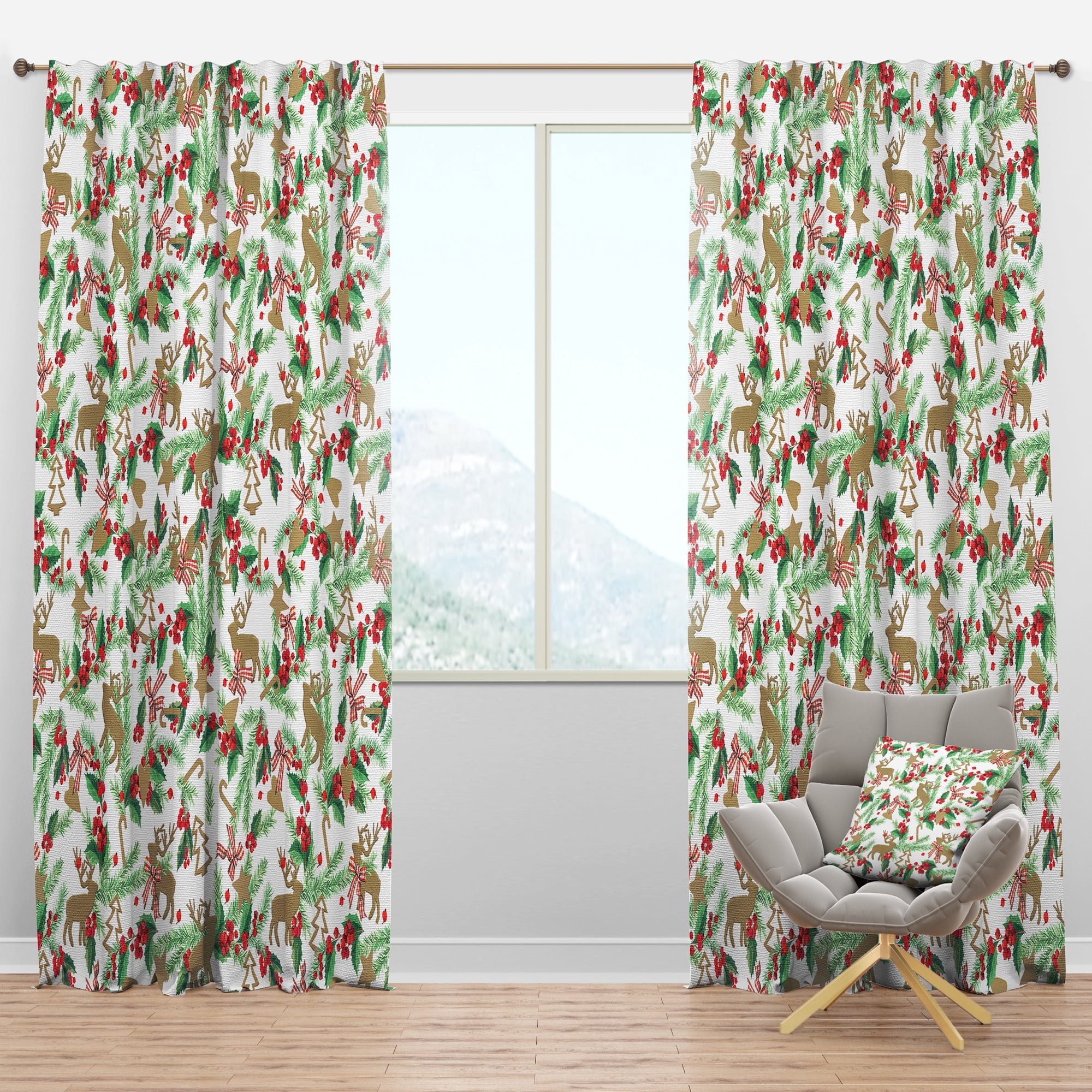 Designart 'Christmas Decoration On White' Floral Blackout Curtain Panel