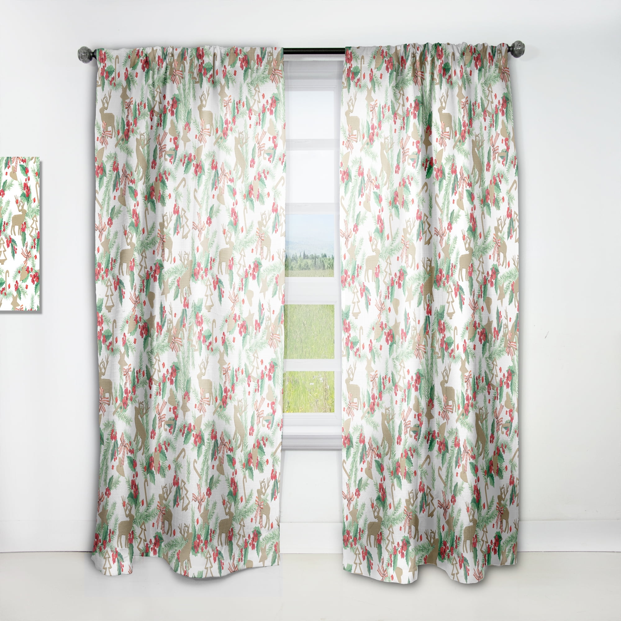 Designart 'Christmas Decoration On White' Floral Curtain Panel