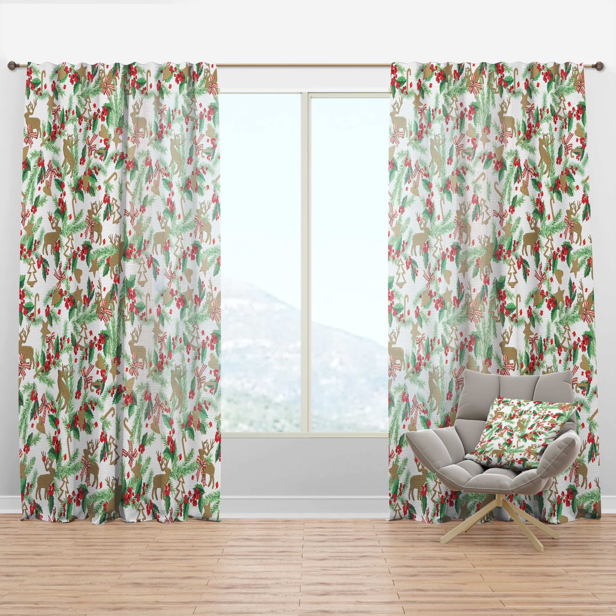 Designart 'Christmas Decoration On White' Floral Curtain Panel