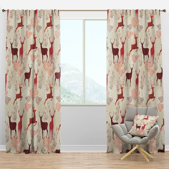 Designart 'Christmas Deers Patterned' Animals Blackout Curtain Panel