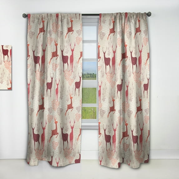 Designart 'Christmas Deers Patterned' Animals Curtain Panel