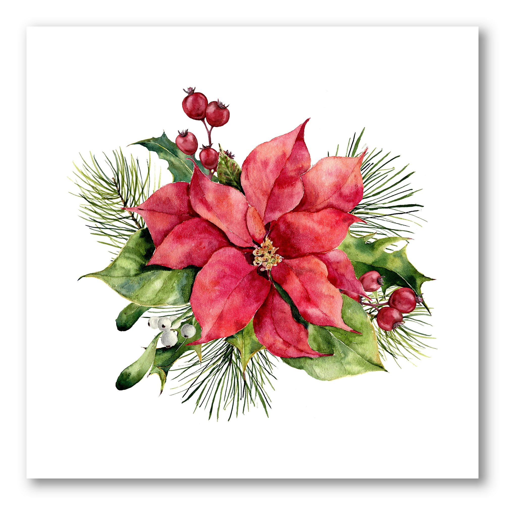 Designart ' Christmas Fir Branch and Holly Mistletoe Berries I ' Traditional Canvas Wall Art Print