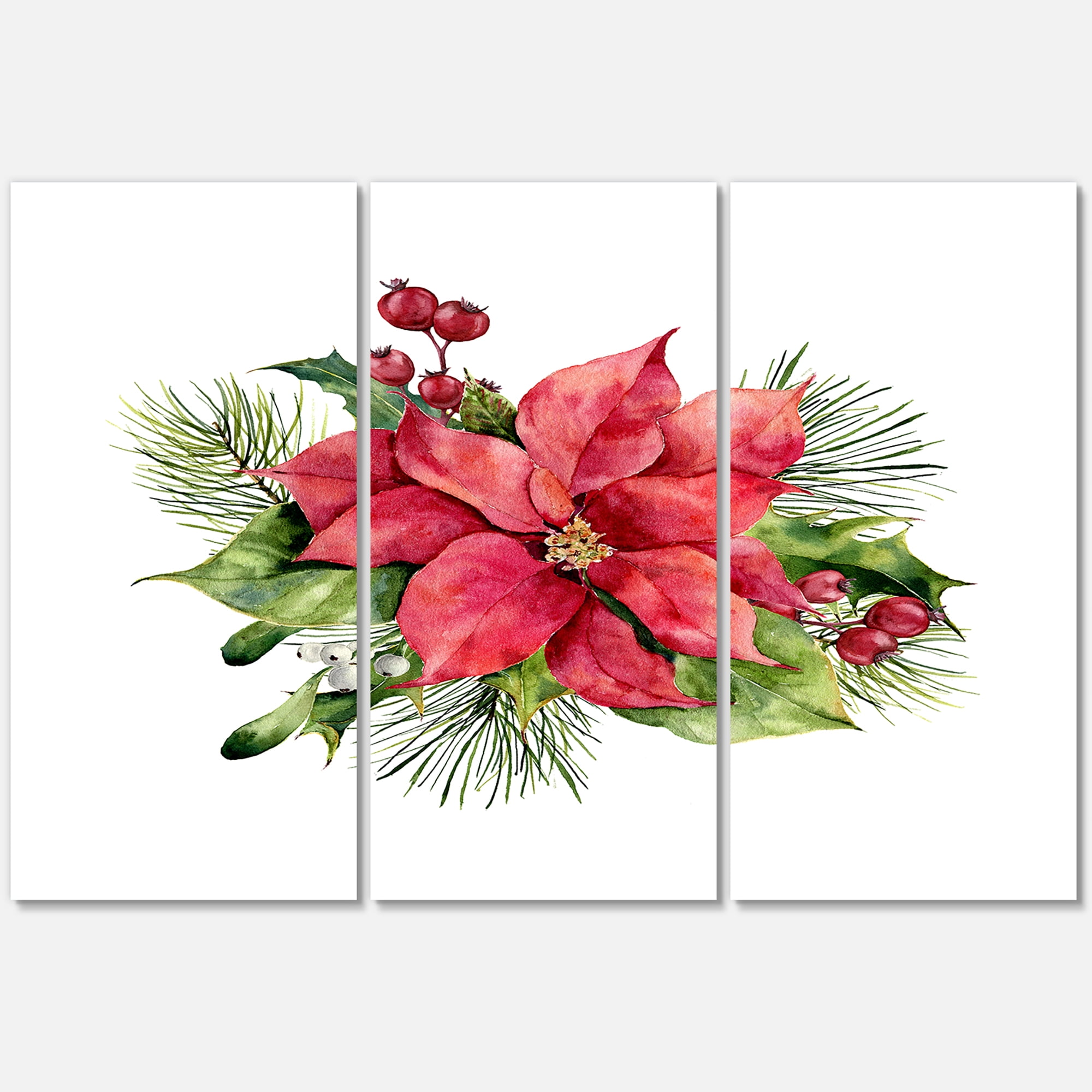 Designart ' Christmas Fir Branch and Holly Mistletoe Berries I ' Traditional Canvas Wall Art Print