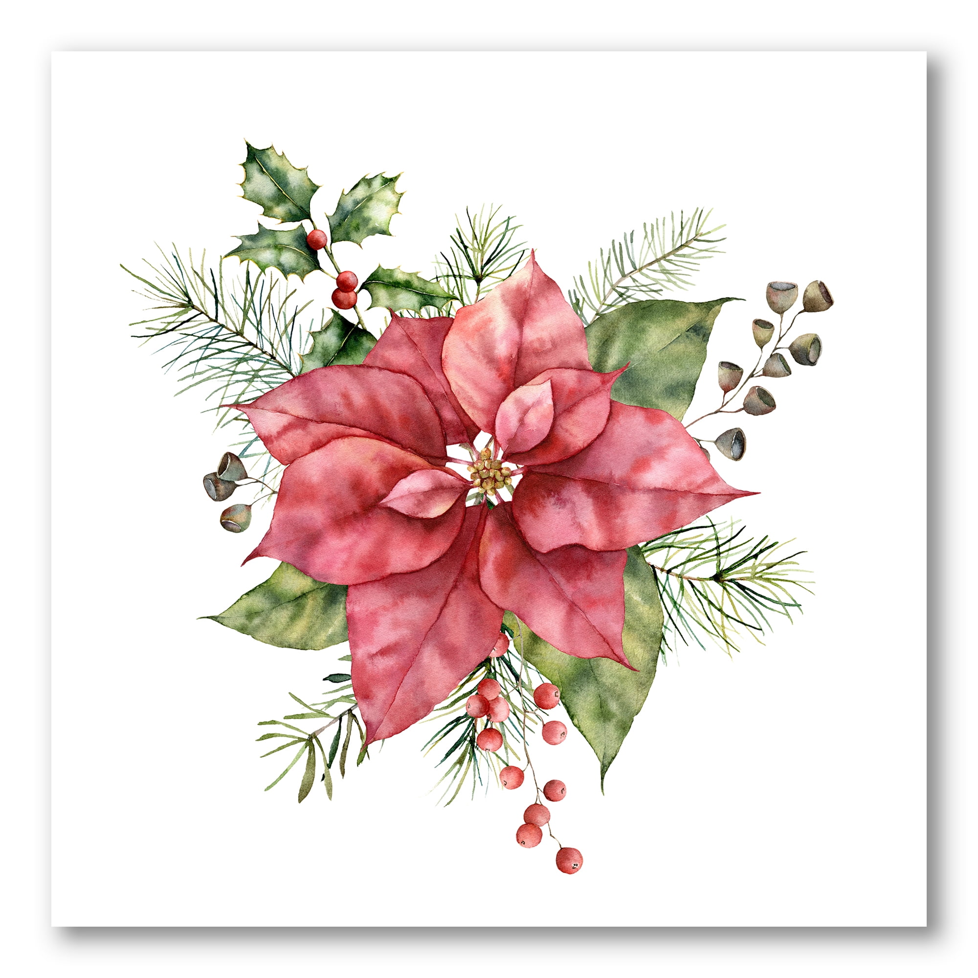 Designart ' Christmas Fir Branch and Holly Mistletoe Berries II ' Traditional Canvas Wall Art Print