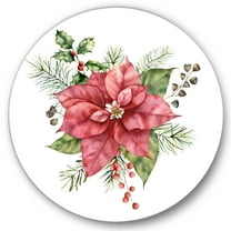 Designart 'Christmas Fir Branch and Holly Mistletoe Berries II' Traditional Circle Metal Wall Art 36x36 - Disc of 36