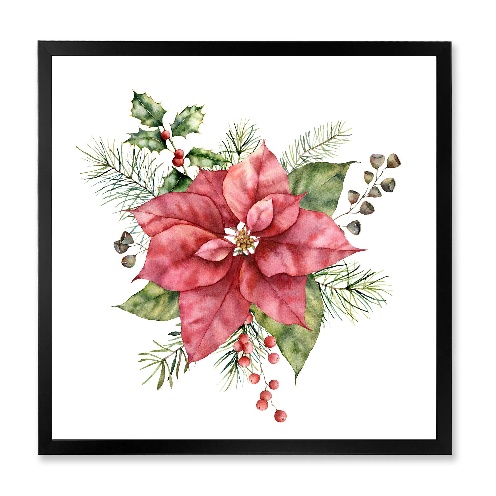 Designart 'Christmas Fir Branch and Holly Mistletoe Berries II' Traditional Framed Art Print