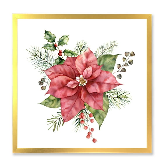 Designart 'Christmas Fir Branch and Holly Mistletoe Berries II' Traditional Framed Art Print